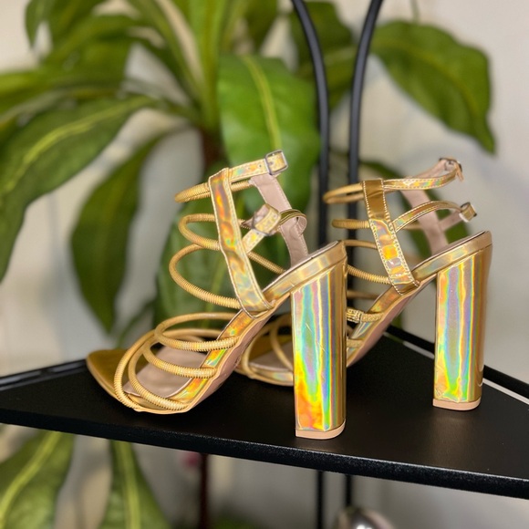 Gold Iridescent Strappy Heels - Picture 1 of 8